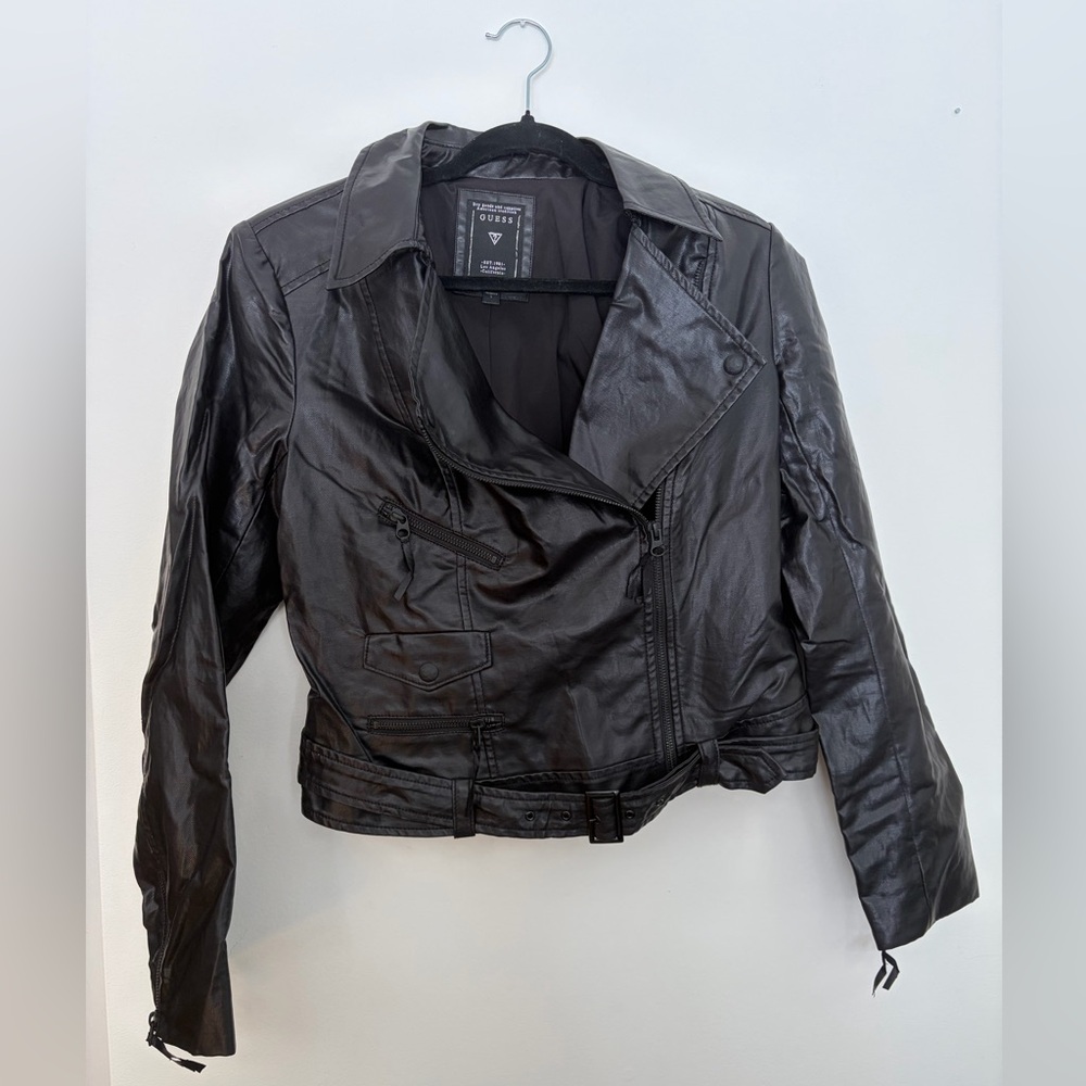GUESS Black Faux Leather Moto Jacket